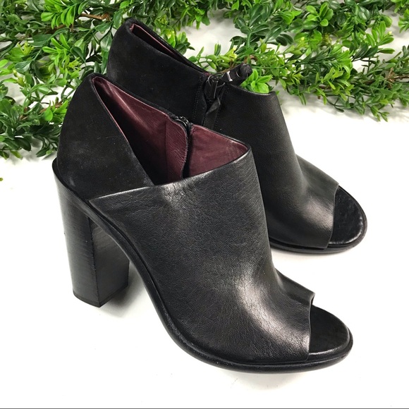 rag & bone Shoes - Rag & Bone Black Leather Peeptoe Block Heel Pumps